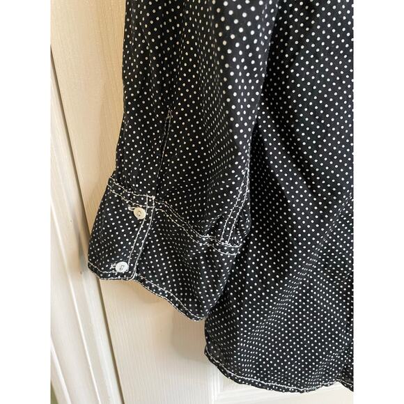 Cino Crinkle Button Up Blouse 3/4 Sleeves Cotton Sz XL Flip Cuffs Polka Dot - Picture 10 of 14
